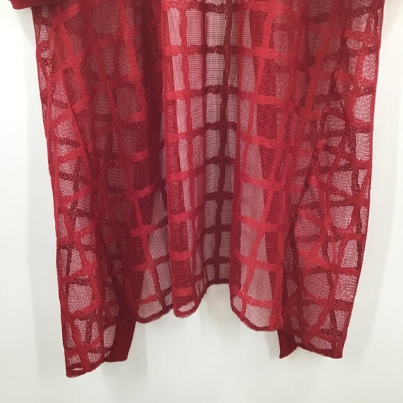 Maya Brooke XL Layering Duster Red Mesh Windowpane Lagenlook Cover Up Resortwear - Picture 9 of 11